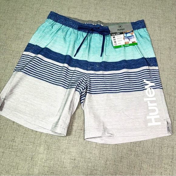 Hurley Volley Swim Shorts Swimming Trunks Board Shorts Blue Stripes XL NWT - Picture 6 of 10